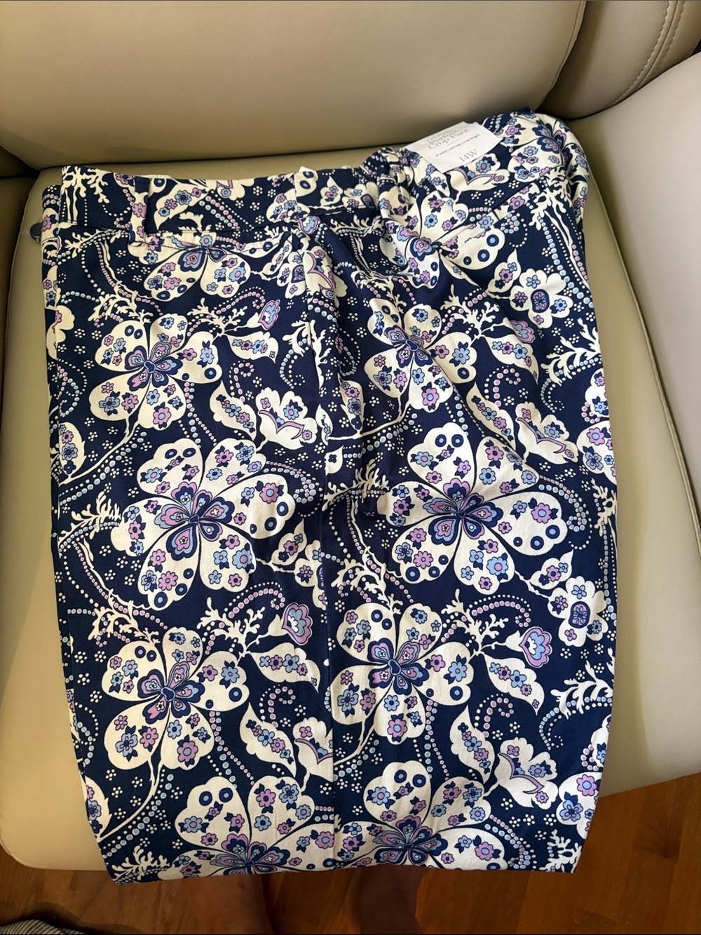 Talbots Navy Floral Swim Sarong with White and Lavender Accents